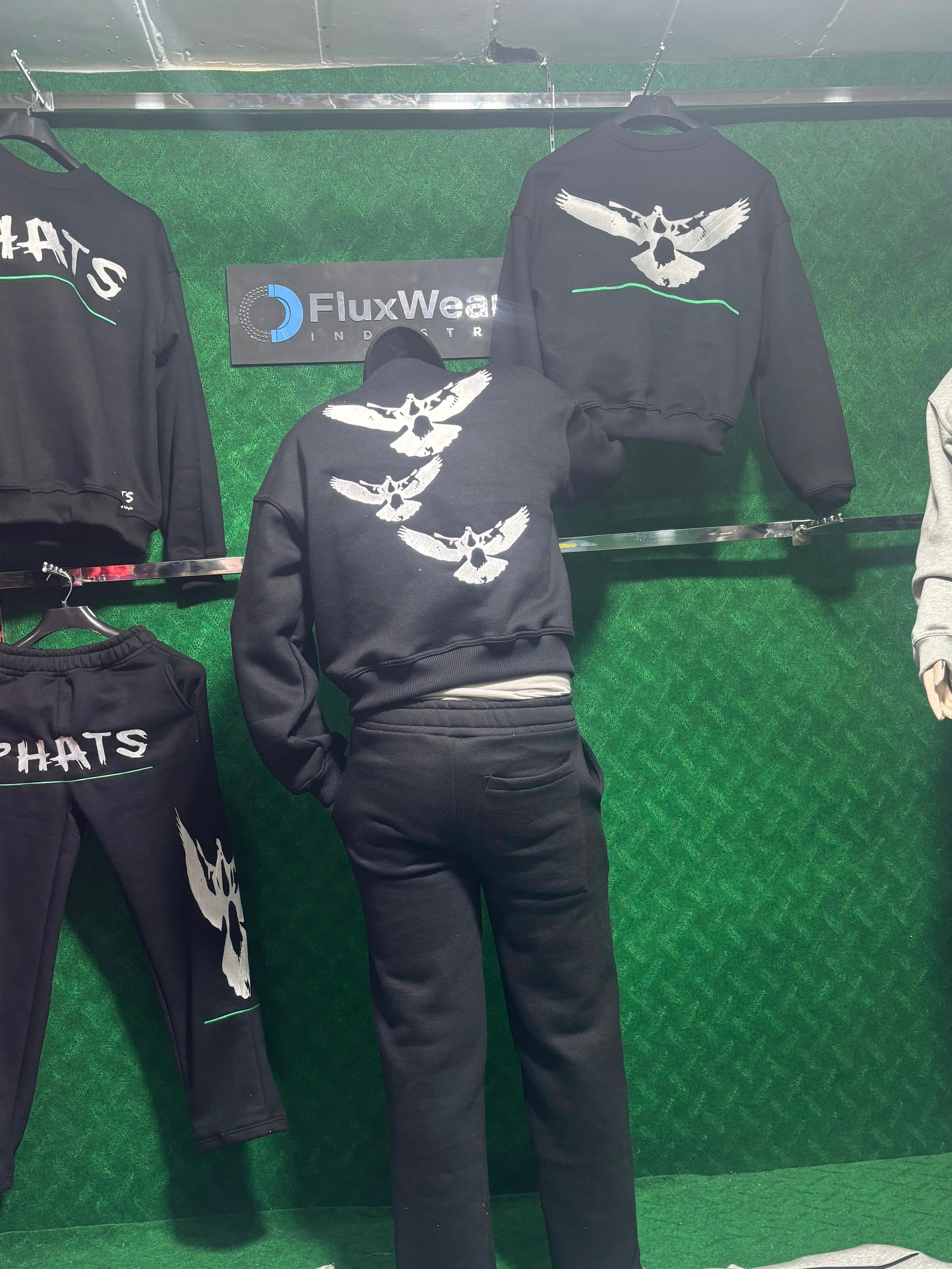 PHATS Groovy Black Crewneck Stacked Suits -Embroidery