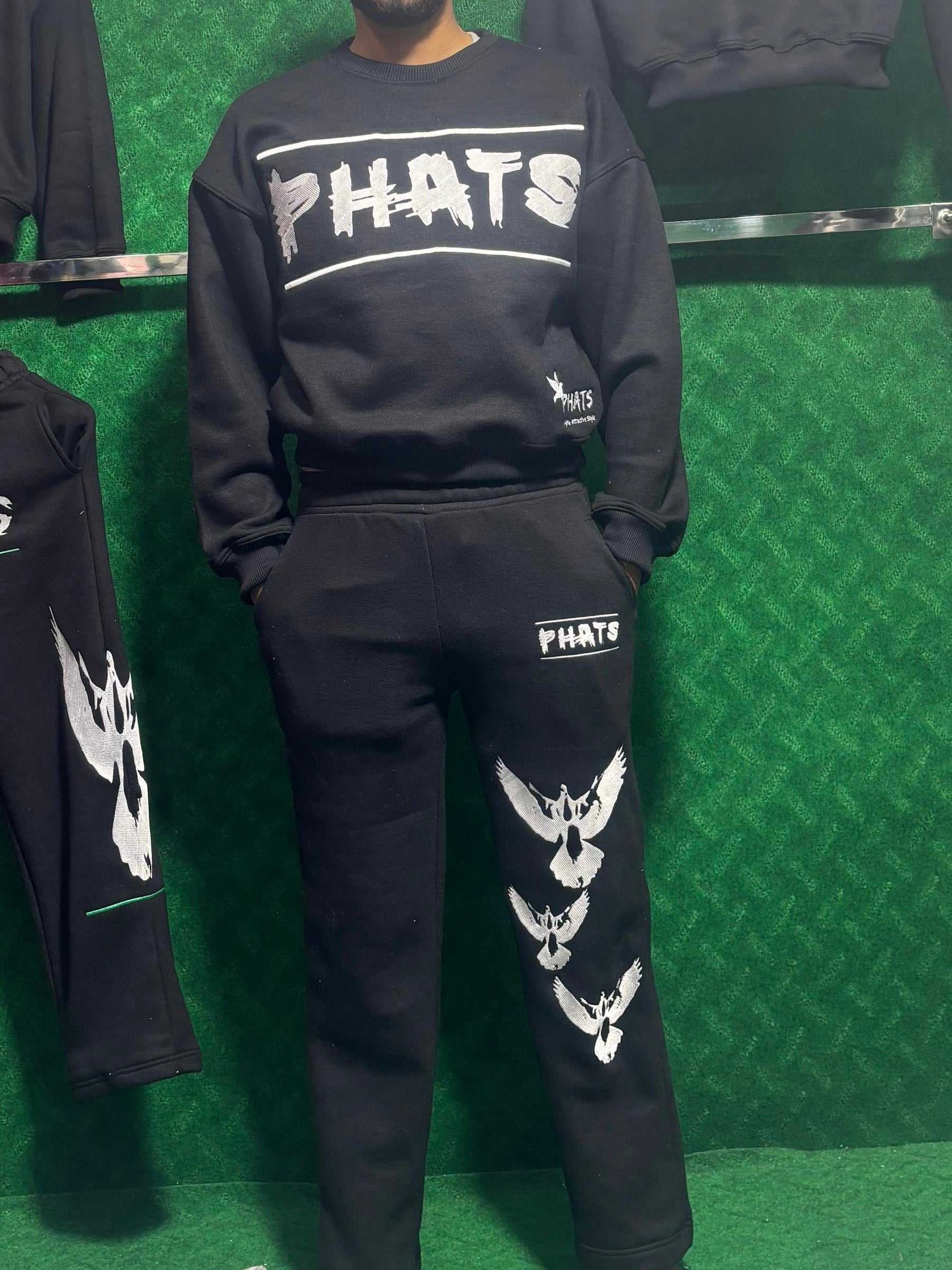 PHATS Groovy Black Crewneck Stacked Suits -Embroidery